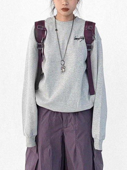 innomoood Cotton Elastic Sleeve Round Neck Embroidered Logo Sweatshirt