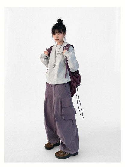 Cotton Elastic Sleeve Round Neck Embroidered Logo Sweatshirt