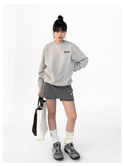 innomoood Cotton Elastic Sleeve Round Neck Embroidered Logo Sweatshirt