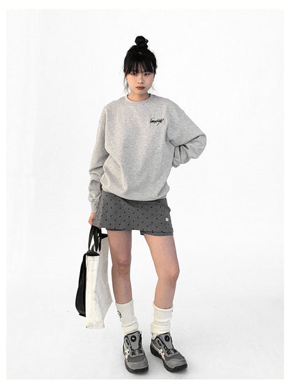 Cotton Elastic Sleeve Round Neck Embroidered Logo Sweatshirt