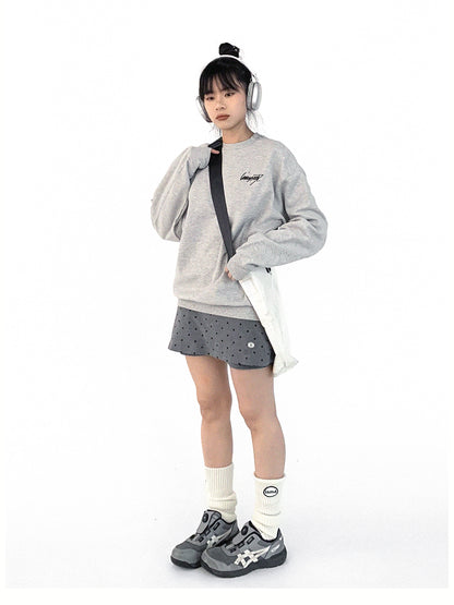 innomoood Cotton Elastic Sleeve Round Neck Embroidered Logo Sweatshirt