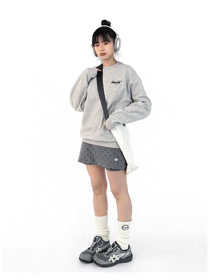 Cotton Elastic Sleeve Round Neck Embroidered Logo Sweatshirt