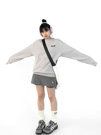 innomoood Cotton Elastic Sleeve Round Neck Embroidered Logo Sweatshirt