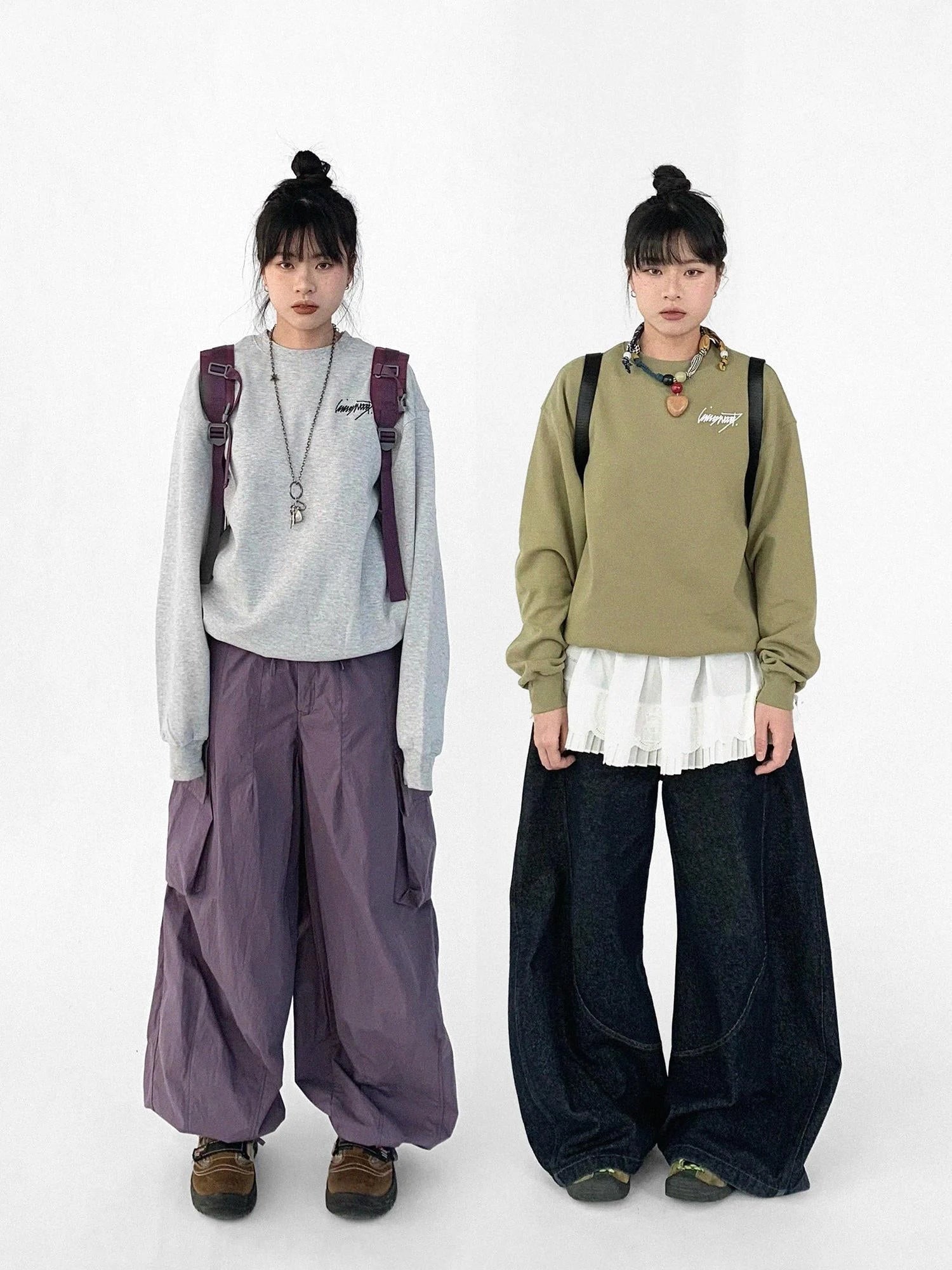 Cotton Elastic Sleeve Round Neck Embroidered Logo Sweatshirt