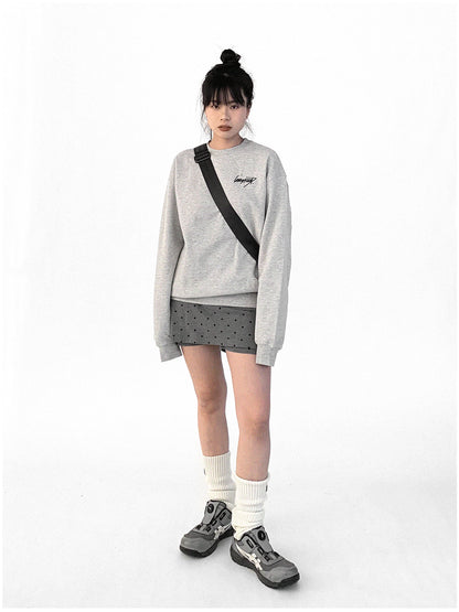 innomoood Cotton Elastic Sleeve Round Neck Embroidered Logo Sweatshirt
