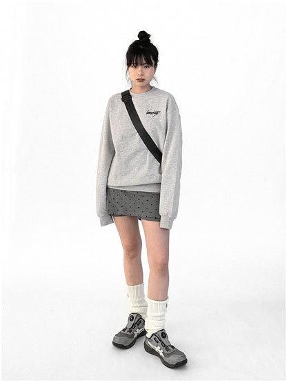 Cotton Elastic Sleeve Round Neck Embroidered Logo Sweatshirt