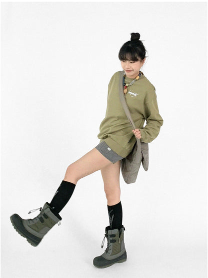 Cotton Elastic Sleeve Round Neck Embroidered Logo Sweatshirt