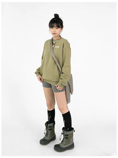 Cotton Elastic Sleeve Round Neck Embroidered Logo Sweatshirt