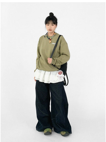 Cotton Elastic Sleeve Round Neck Embroidered Logo Sweatshirt