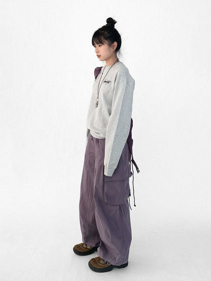 Cotton Elastic Sleeve Round Neck Embroidered Logo Sweatshirt