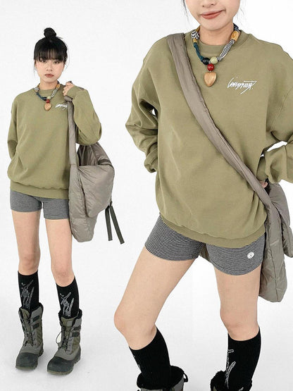 innomoood Cotton Elastic Sleeve Round Neck Embroidered Logo Sweatshirt