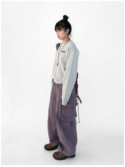 Cotton Elastic Sleeve Round Neck Embroidered Logo Sweatshirt