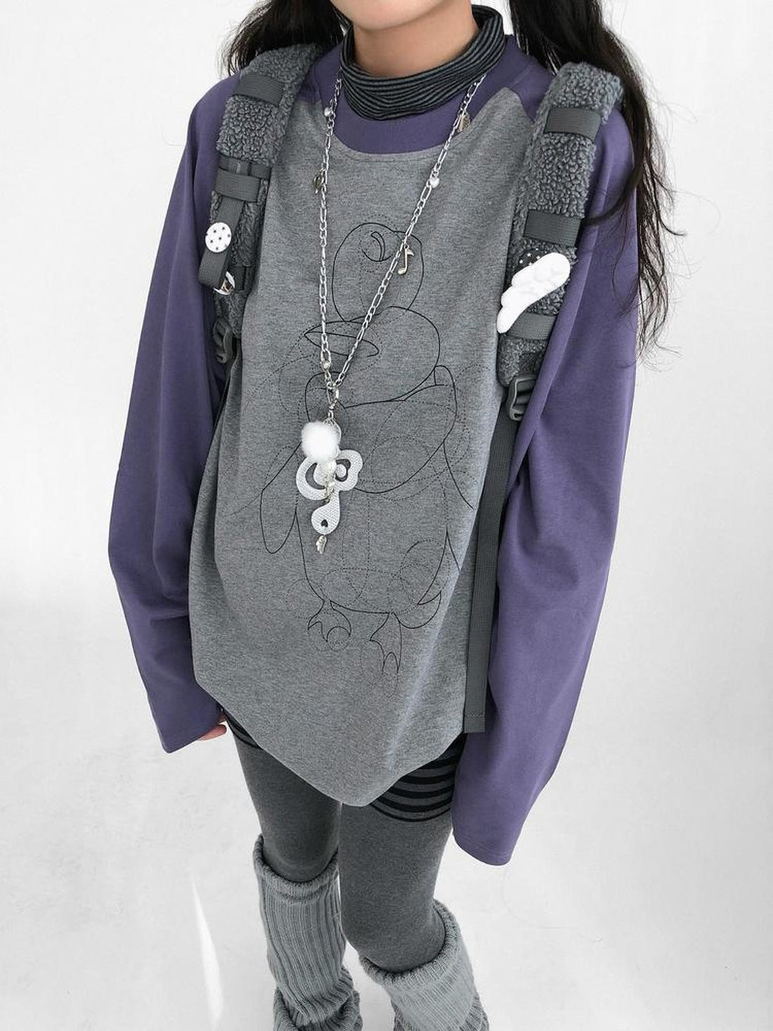 innomoood Cotton Printed Casual Loose Fit Unisex Cartoon Animal Long Sleeve T-Shirt