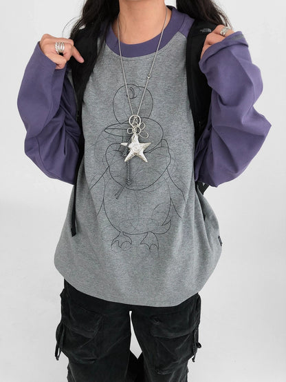 innomoood Cotton Printed Casual Loose Fit Unisex Cartoon Animal Long Sleeve T-Shirt