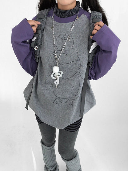 innomoood Cotton Printed Casual Loose Fit Unisex Cartoon Animal Long Sleeve T-Shirt