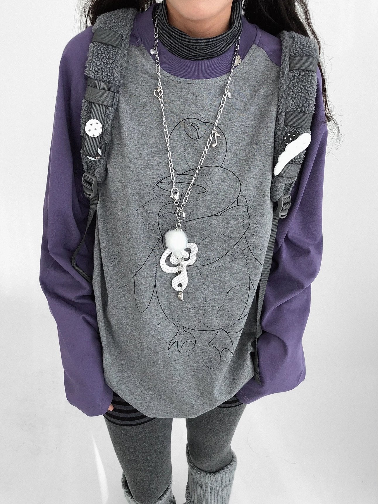 innomoood Cotton Printed Casual Loose Fit Unisex Cartoon Animal Long Sleeve T-Shirt