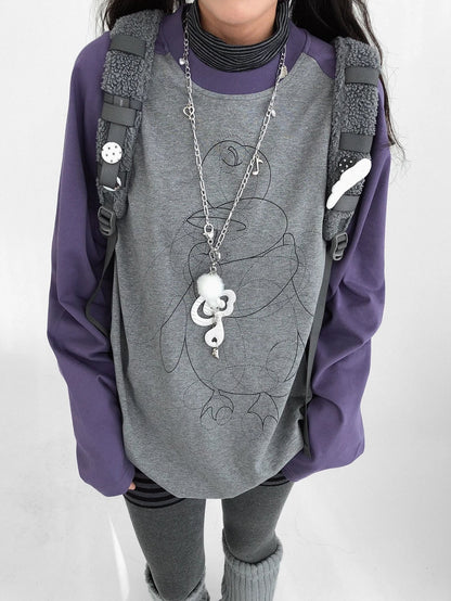 innomoood Cotton Printed Casual Loose Fit Unisex Cartoon Animal Long Sleeve T-Shirt