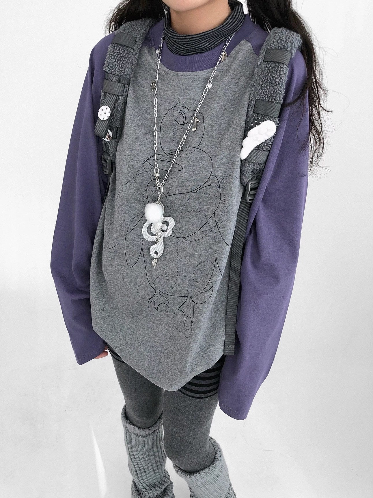 innomoood Cotton Printed Casual Loose Fit Unisex Cartoon Animal Long Sleeve T-Shirt