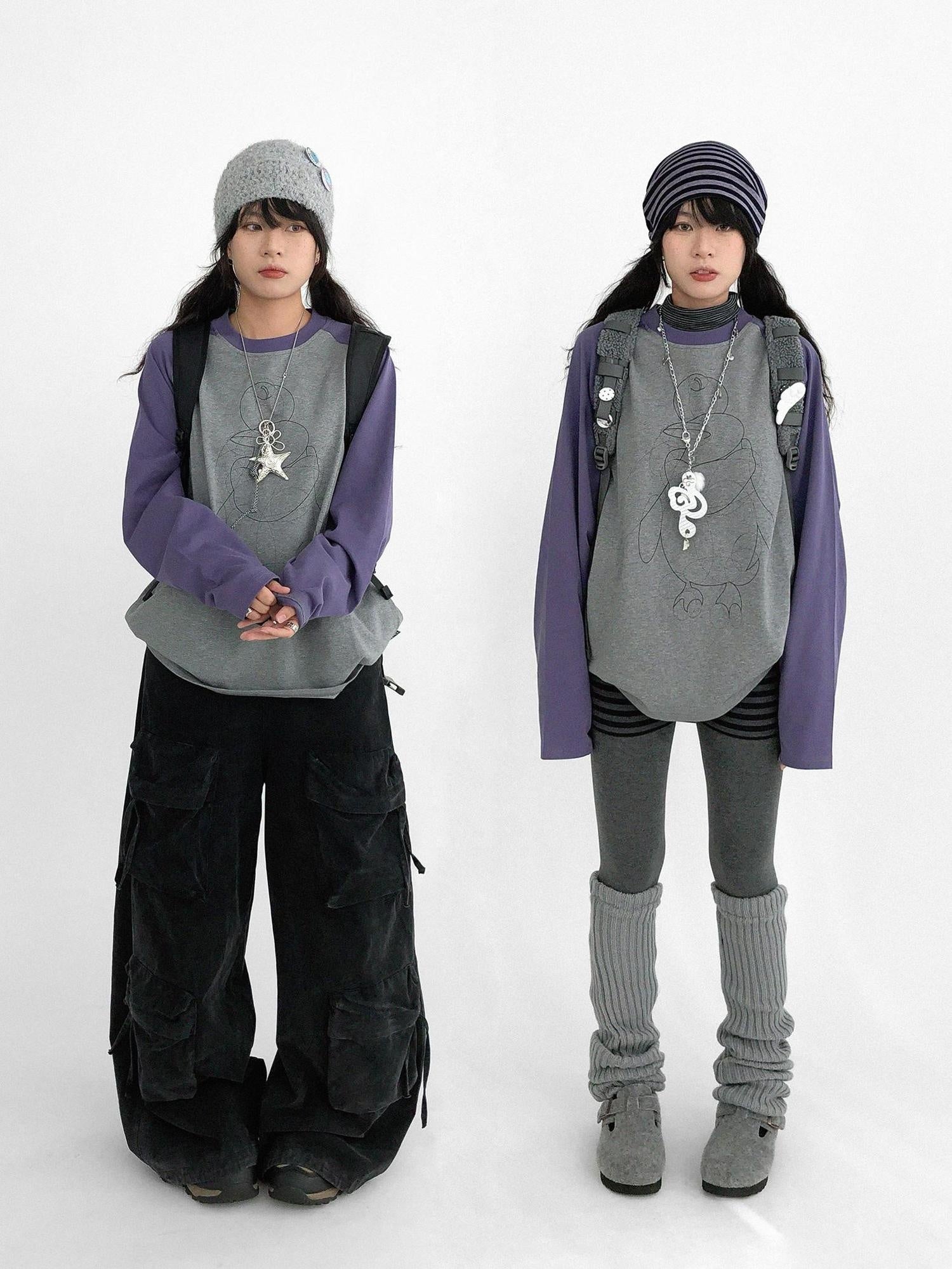 innomoood Cotton Printed Casual Loose Fit Unisex Cartoon Animal Long Sleeve T-Shirt