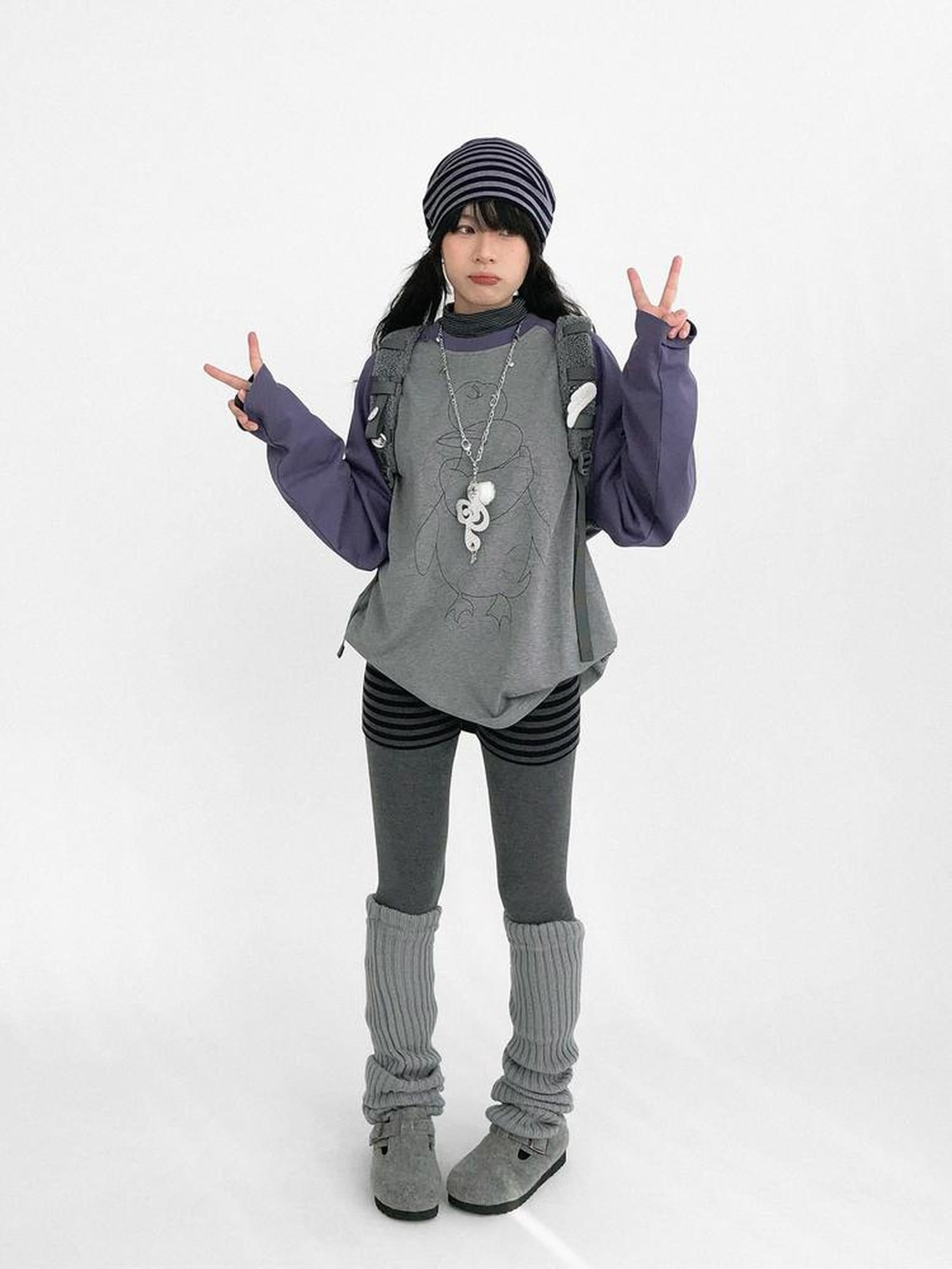 innomoood Cotton Printed Casual Loose Fit Unisex Cartoon Animal Long Sleeve T-Shirt