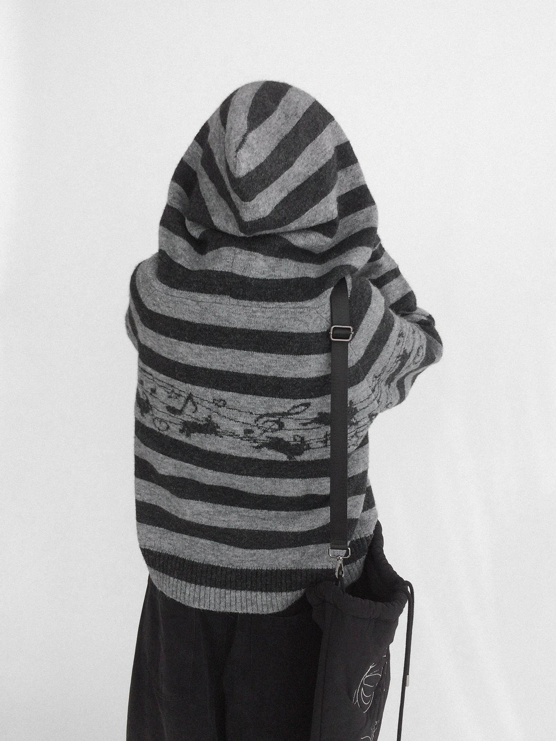 innomoood Cozy Bunny Band Zip Front Commuter Loose Fit Hooded Striped Women Hoodies