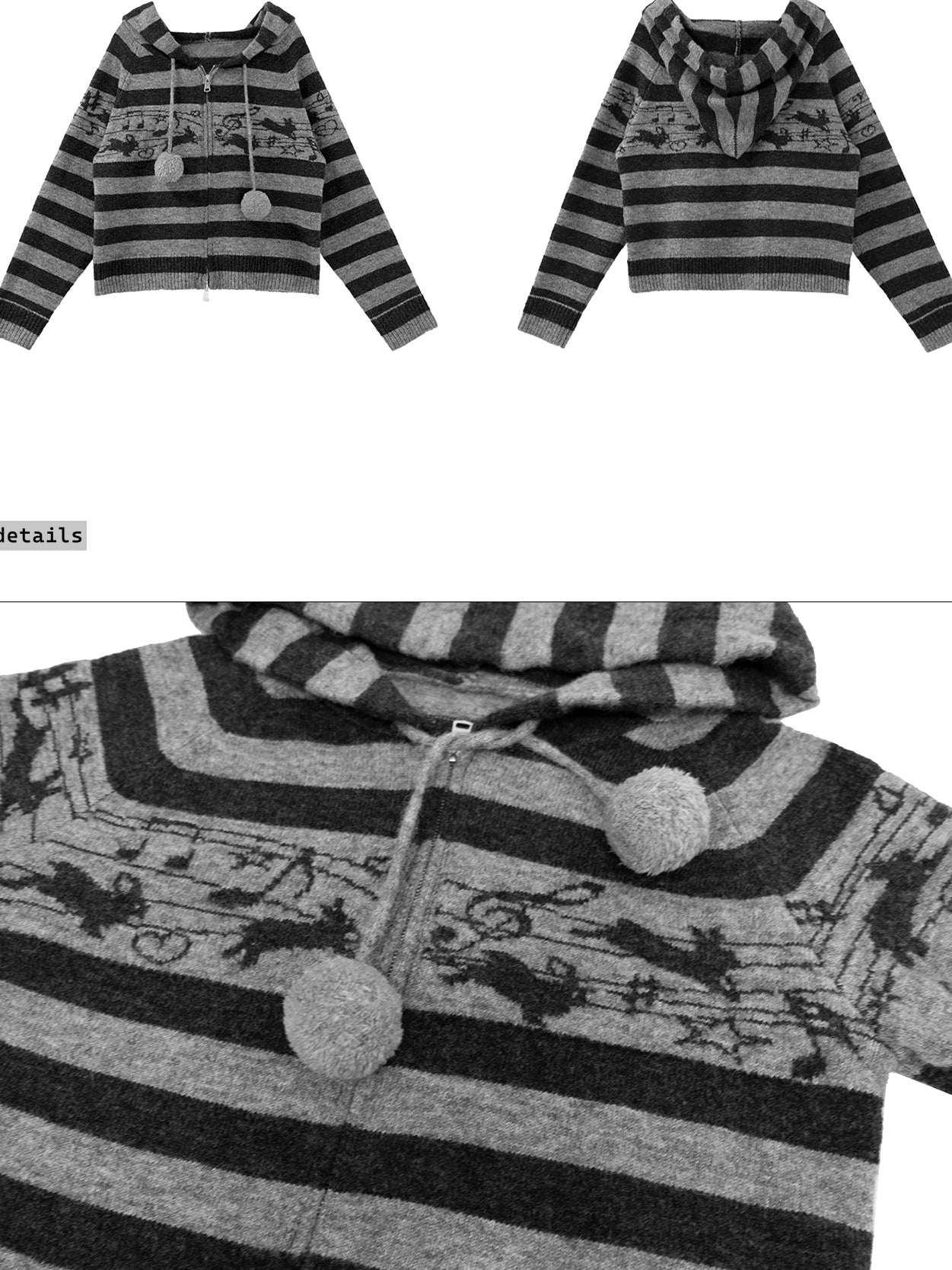 innomoood Cozy Bunny Band Zip Front Commuter Loose Fit Hooded Striped Women Hoodies