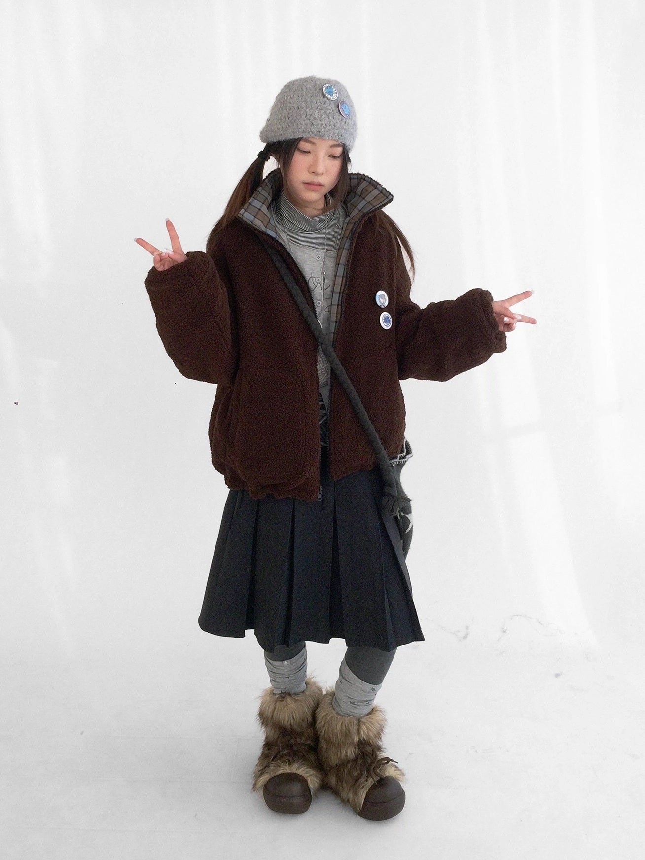 innomoood Cozy Insulated Plaid Loose Fit Hooded Commuter Women Zip Outerwear Puffer Jacket