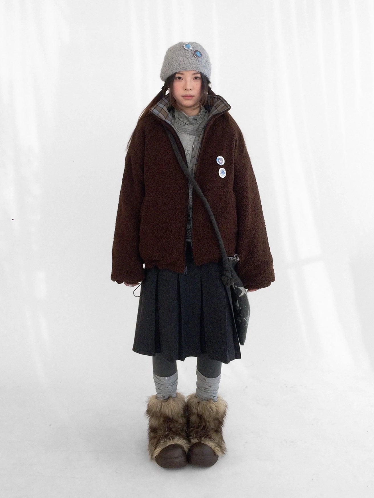 innomoood Cozy Insulated Plaid Loose Fit Hooded Commuter Women Zip Outerwear Puffer Jacket