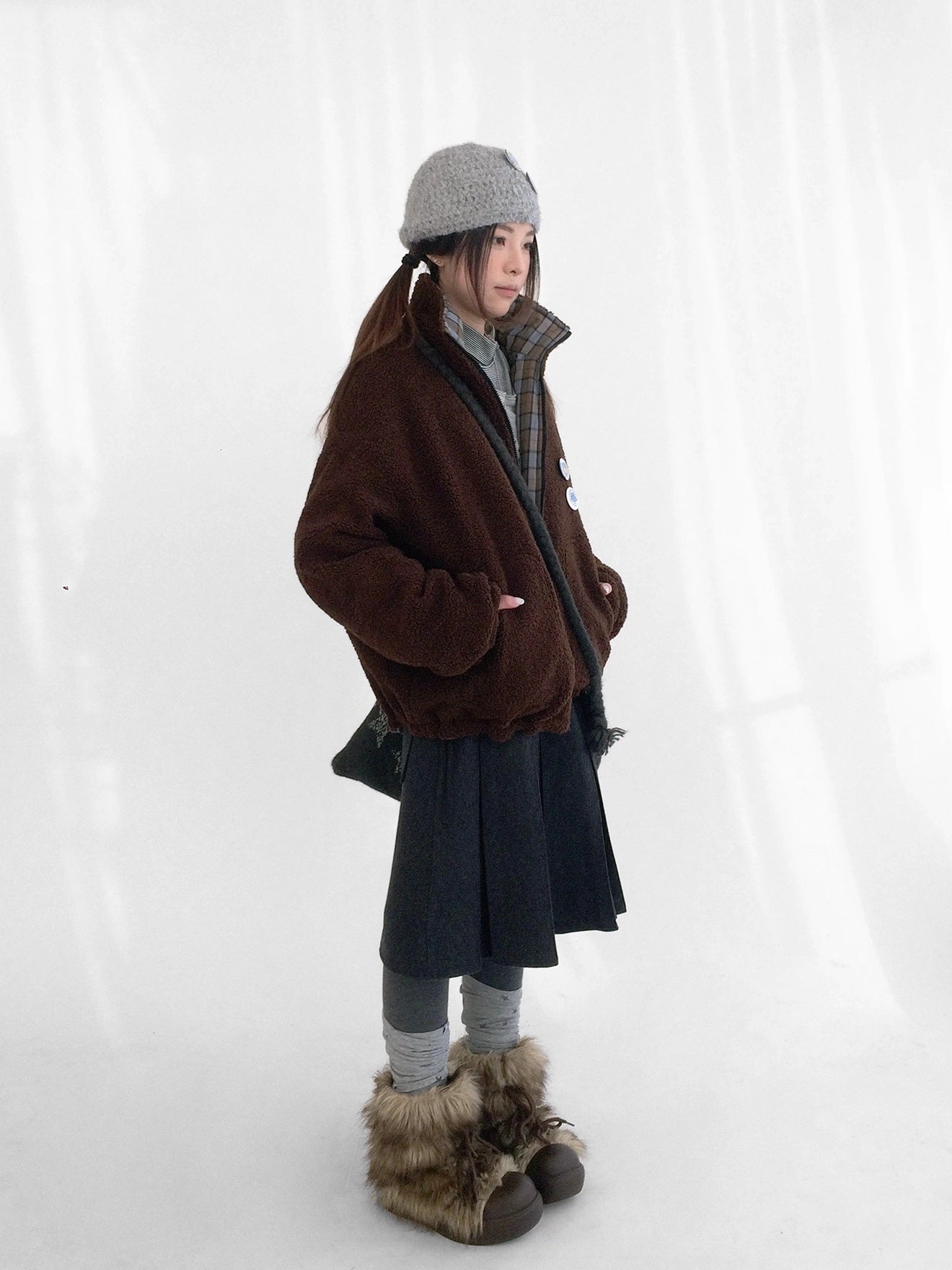 innomoood Cozy Insulated Plaid Loose Fit Hooded Commuter Women Zip Outerwear Puffer Jacket