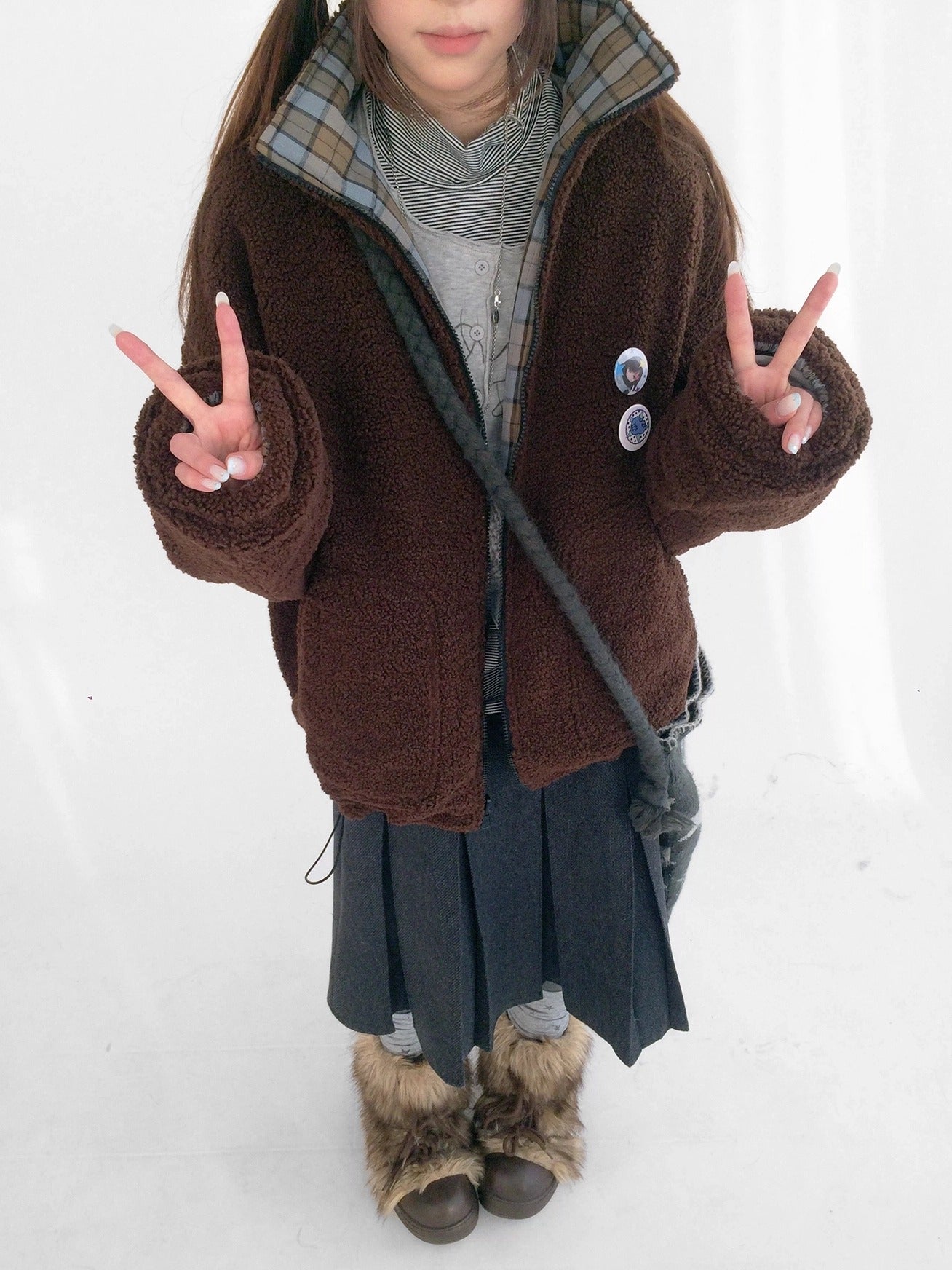 innomoood Cozy Insulated Plaid Loose Fit Hooded Commuter Women Zip Outerwear Puffer Jacket