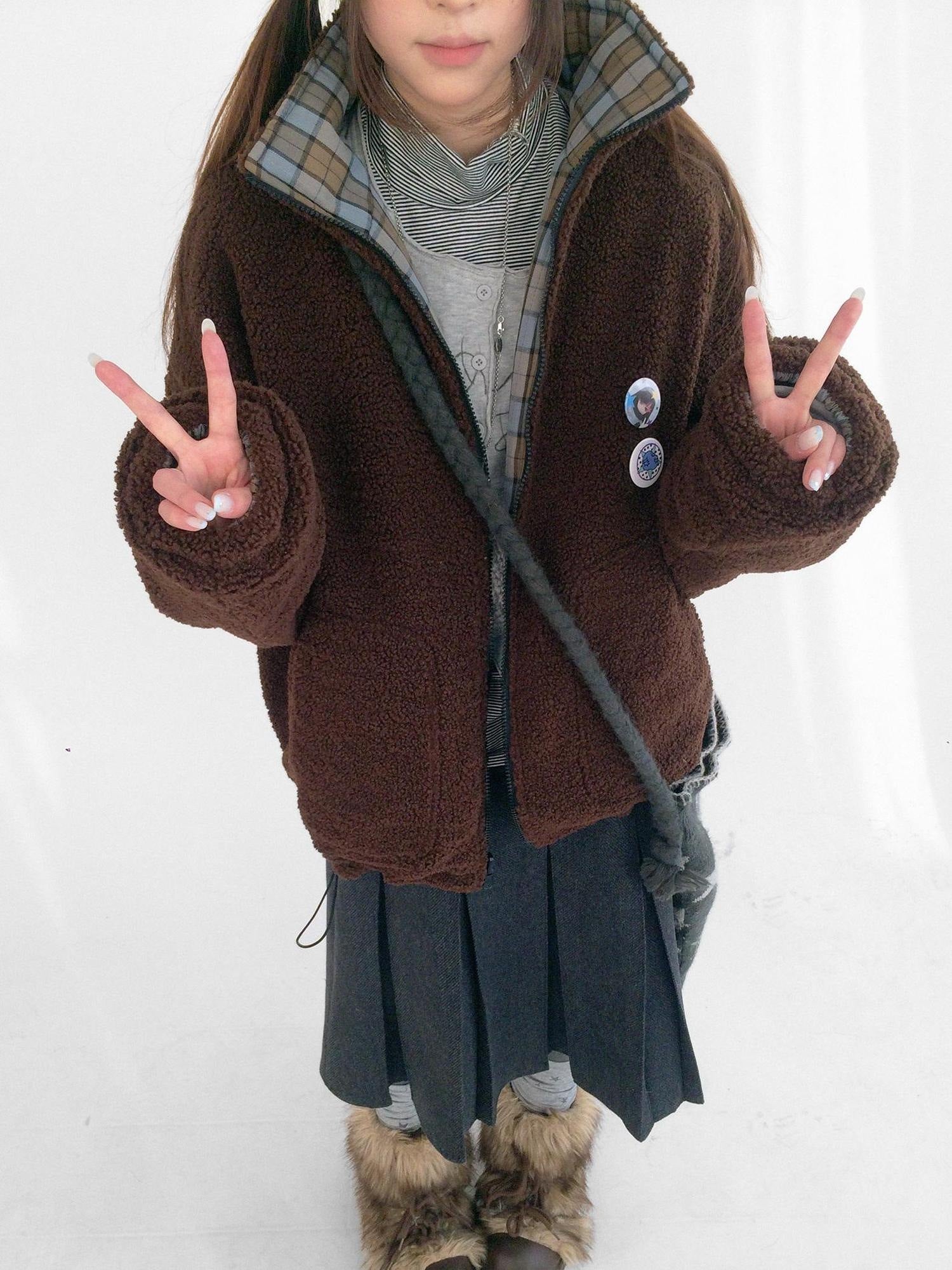 innomoood Cozy Insulated Plaid Loose Fit Hooded Commuter Women Zip Outerwear Puffer Jacket