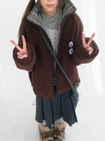 innomoood Cozy Insulated Plaid Loose Fit Hooded Commuter Women Zip Outerwear Puffer Jacket