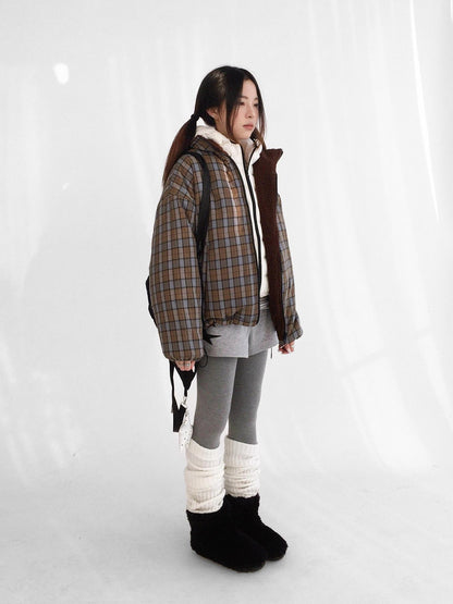 innomoood Cozy Insulated Plaid Loose Fit Hooded Commuter Women Zip Outerwear Puffer Jacket