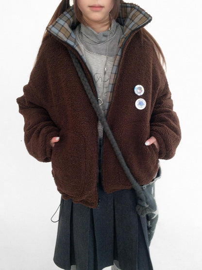 innomoood Cozy Insulated Plaid Loose Fit Hooded Commuter Women Zip Outerwear Puffer Jacket