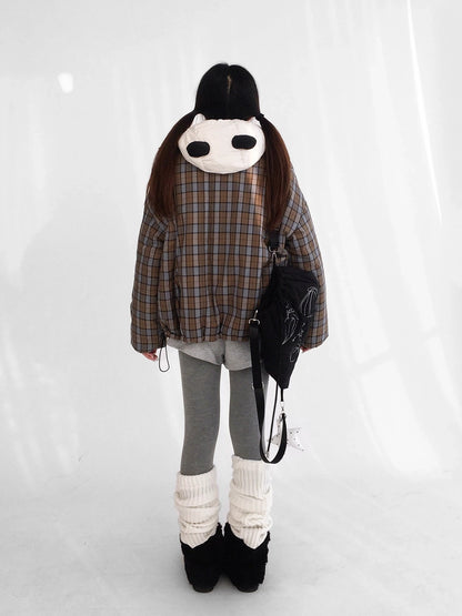 innomoood Cozy Insulated Plaid Loose Fit Hooded Commuter Women Zip Outerwear Puffer Jacket