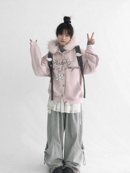 innomoood Cozy Loose Fit Hooded Cardigan Commuter Women Long Sleeve Button Hoodies