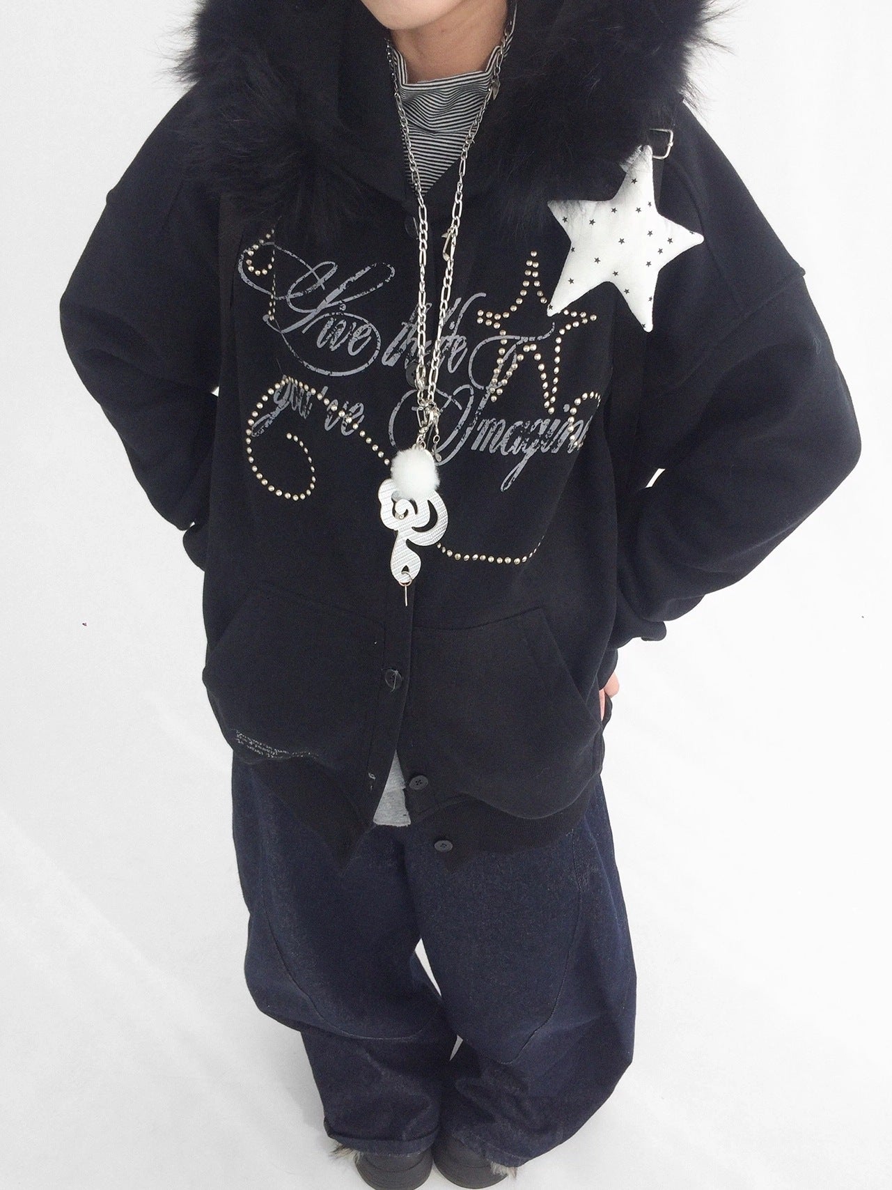 innomoood Cozy Loose Fit Hooded Cardigan Commuter Women Long Sleeve Button Hoodies