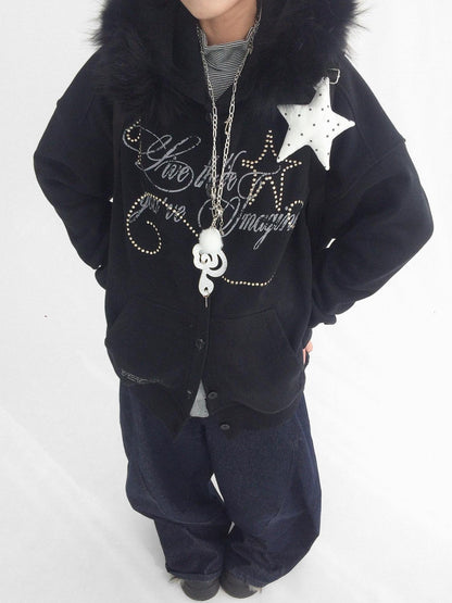 innomoood Cozy Loose Fit Hooded Cardigan Commuter Women Long Sleeve Button Hoodies