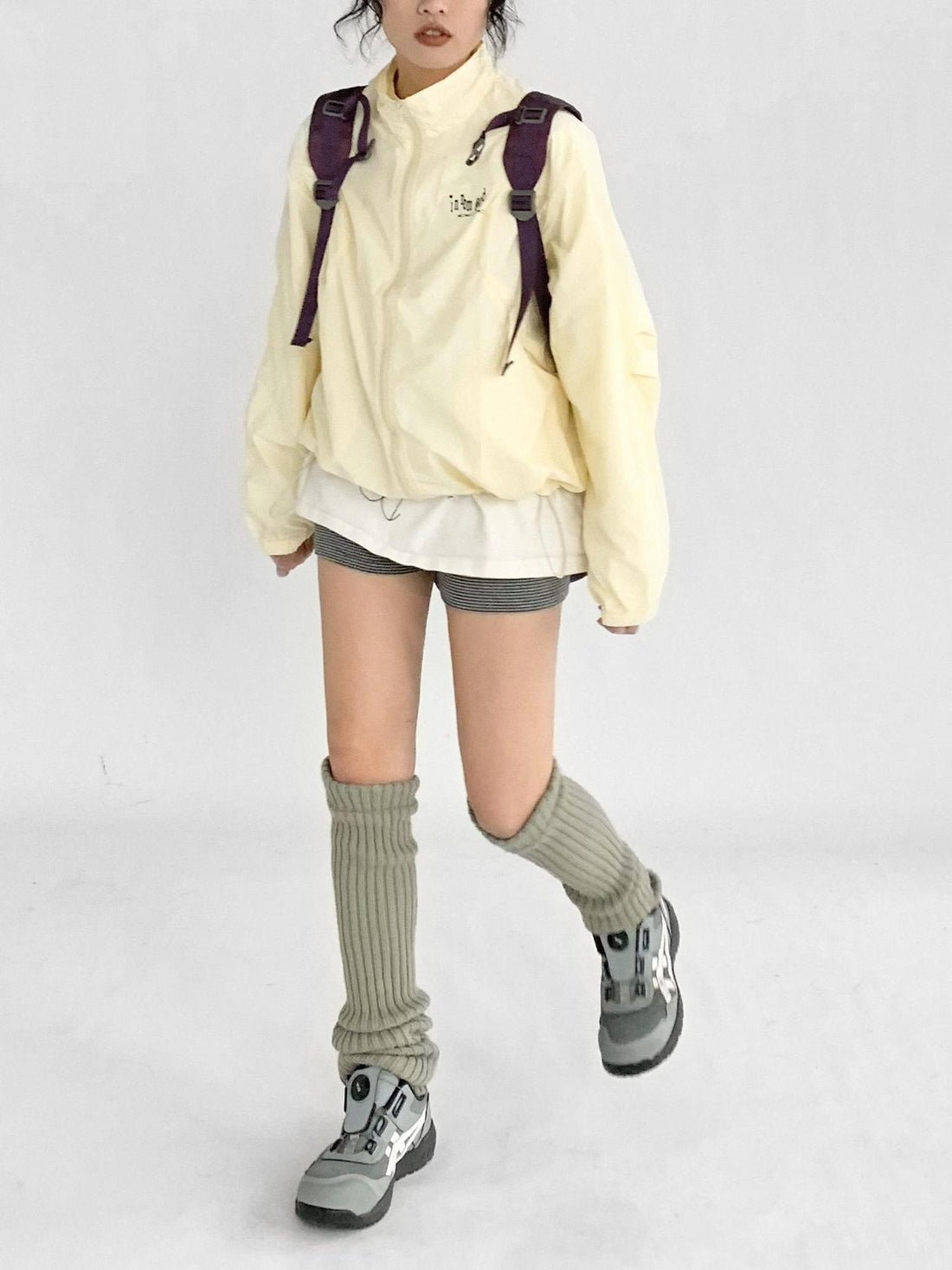 innomoood Creamy Yellow Arc Seam Nylon Sun Protective Oversized Jacket