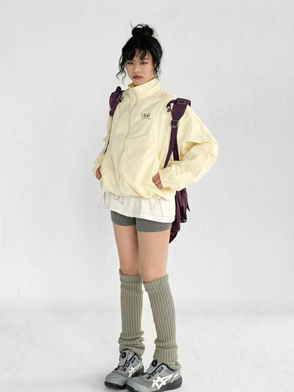 innomoood Creamy Yellow Arc Seam Nylon Sun Protective Oversized Jacket