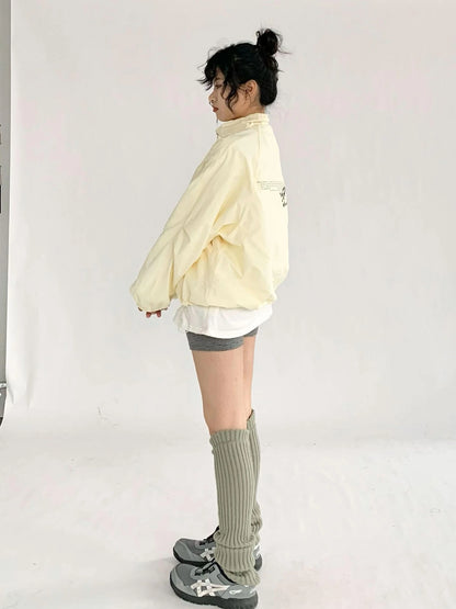 Creamy Yellow Arc Seam Nylon Sun Protective Oversized Jacket