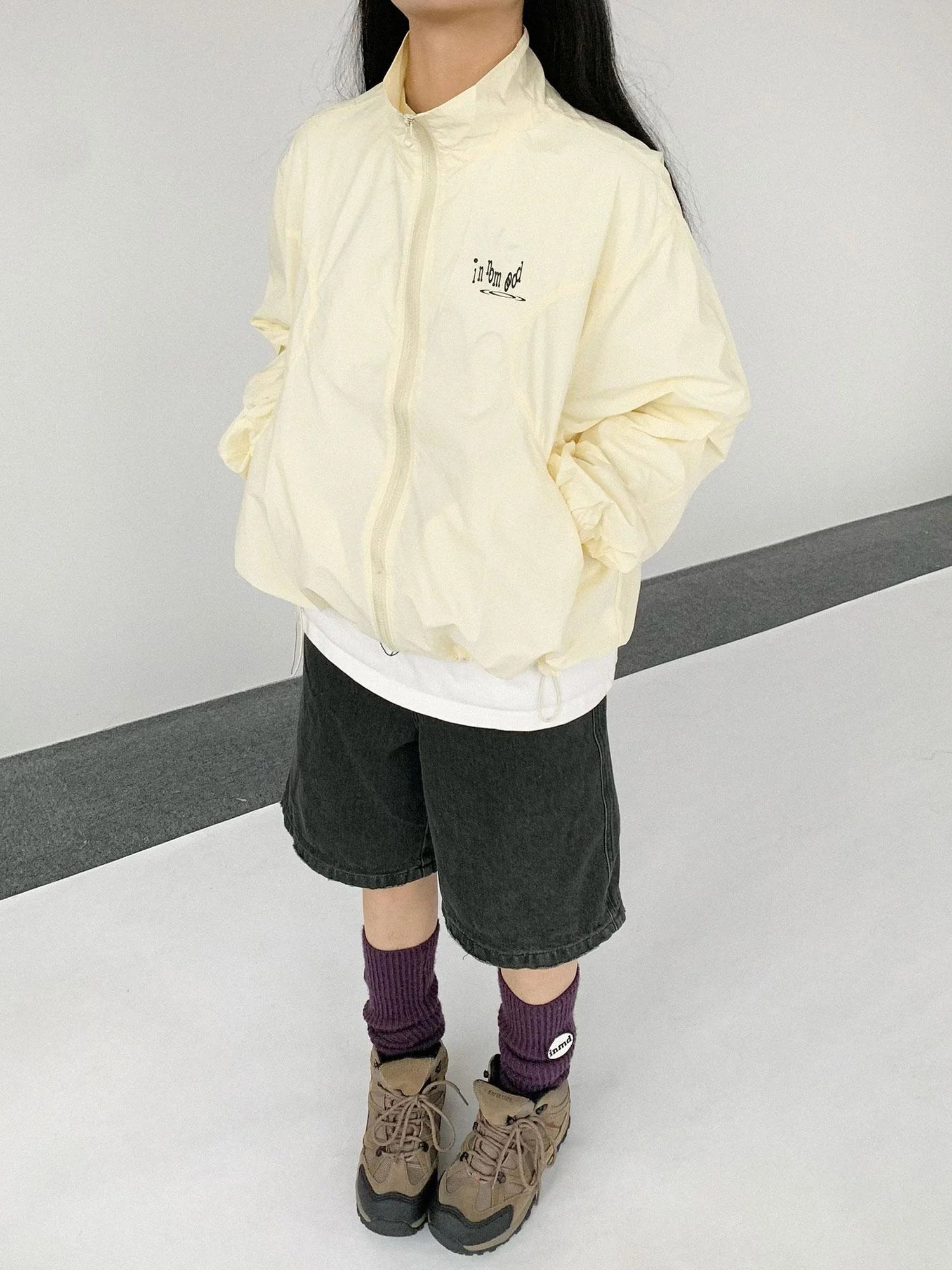 Creamy Yellow Arc Seam Nylon Sun Protective Oversized Jacket