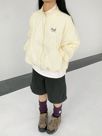 Creamy Yellow Arc Seam Nylon Sun Protective Oversized Jacket