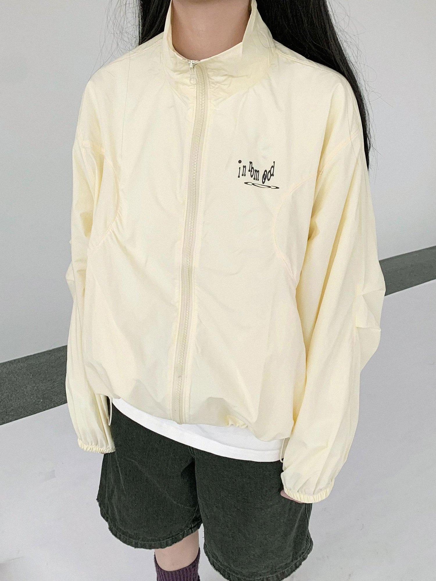 innomoood Creamy Yellow Arc Seam Nylon Sun Protective Oversized Jacket