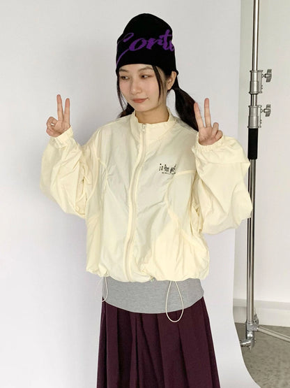 Creamy Yellow Arc Seam Nylon Sun Protective Oversized Jacket
