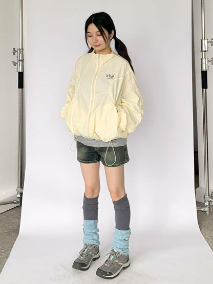 innomoood Creamy Yellow Arc Seam Nylon Sun Protective Oversized Jacket