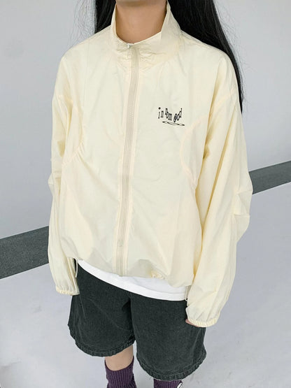 Creamy Yellow Arc Seam Nylon Sun Protective Oversized Jacket