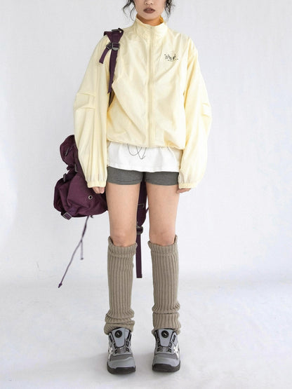 innomoood Creamy Yellow Arc Seam Nylon Sun Protective Oversized Jacket