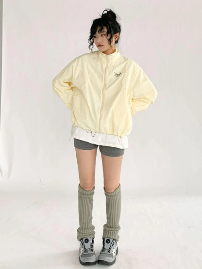 Creamy Yellow Arc Seam Nylon Sun Protective Oversized Jacket