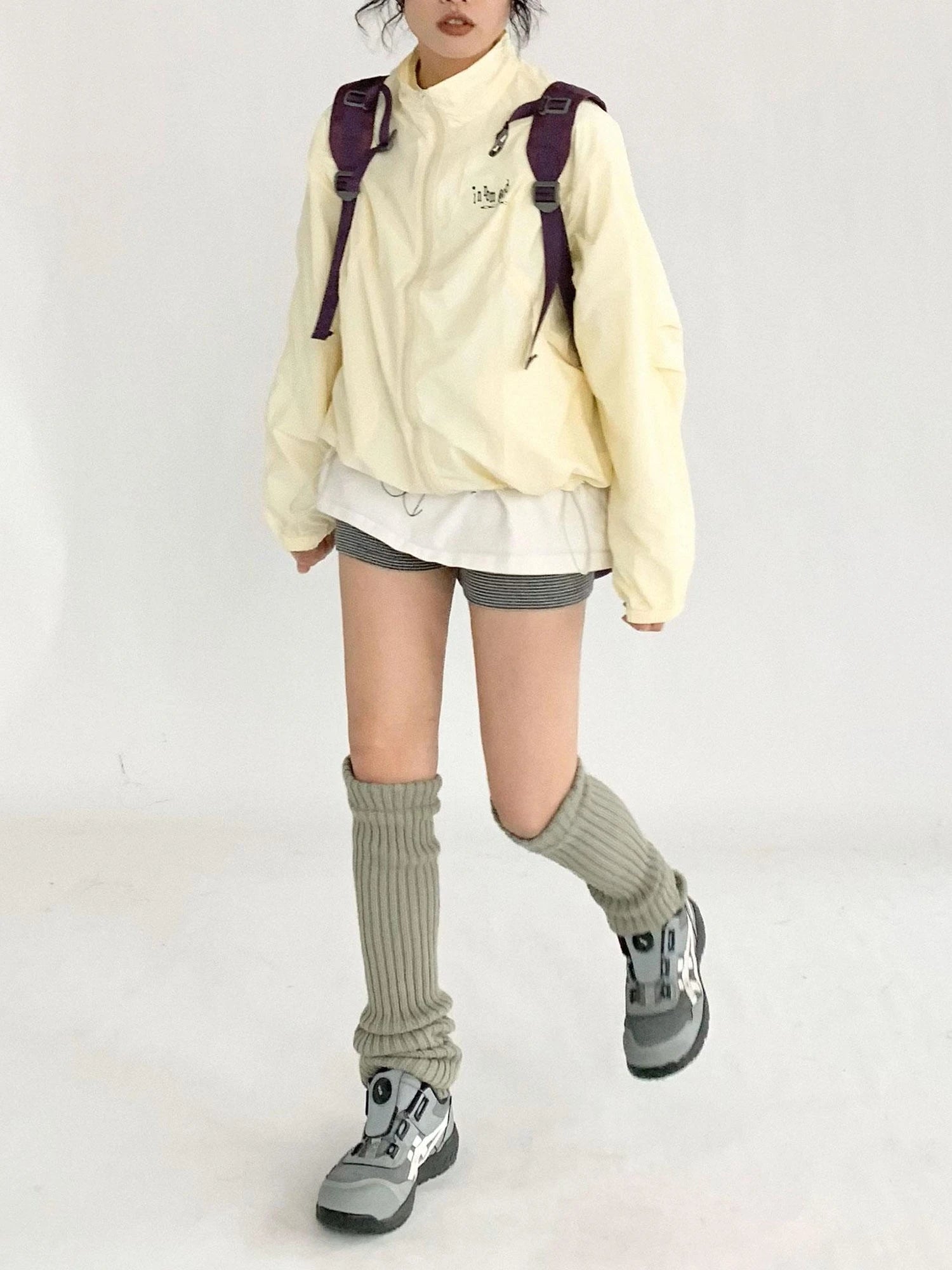 Creamy Yellow Arc Seam Nylon Sun Protective Oversized Jacket